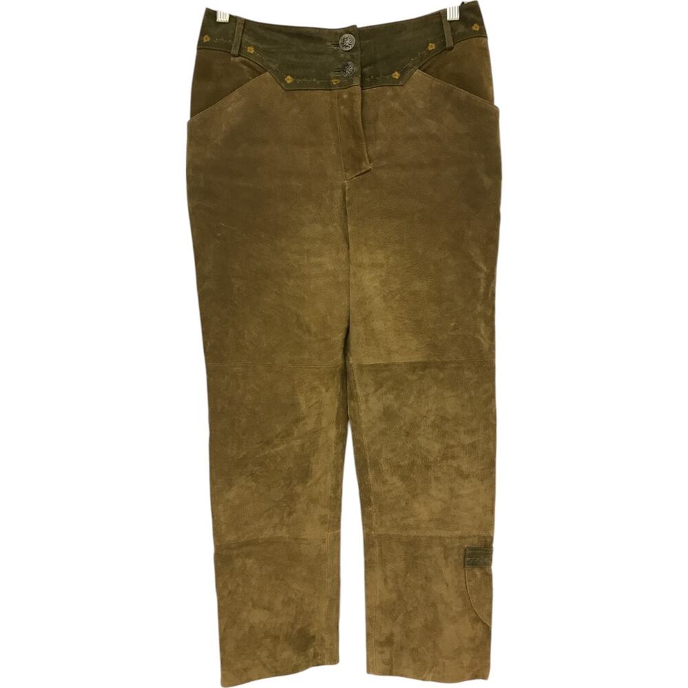 JCC The Leather Company Pants Womens Size 38 Brown Suede Slash Pocket Flat Front